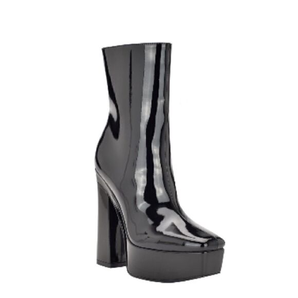 GUESS Womens Black 1-1/2" Platform Logo Byra  Toe Block Heel Booties shoes  6M - Picture 9 of 11